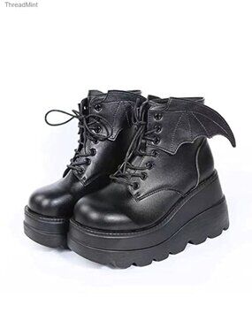 Lolita Platform Ankle Boots Round Toe Chunky Heel Lace Up Gothic Uniform Shoes